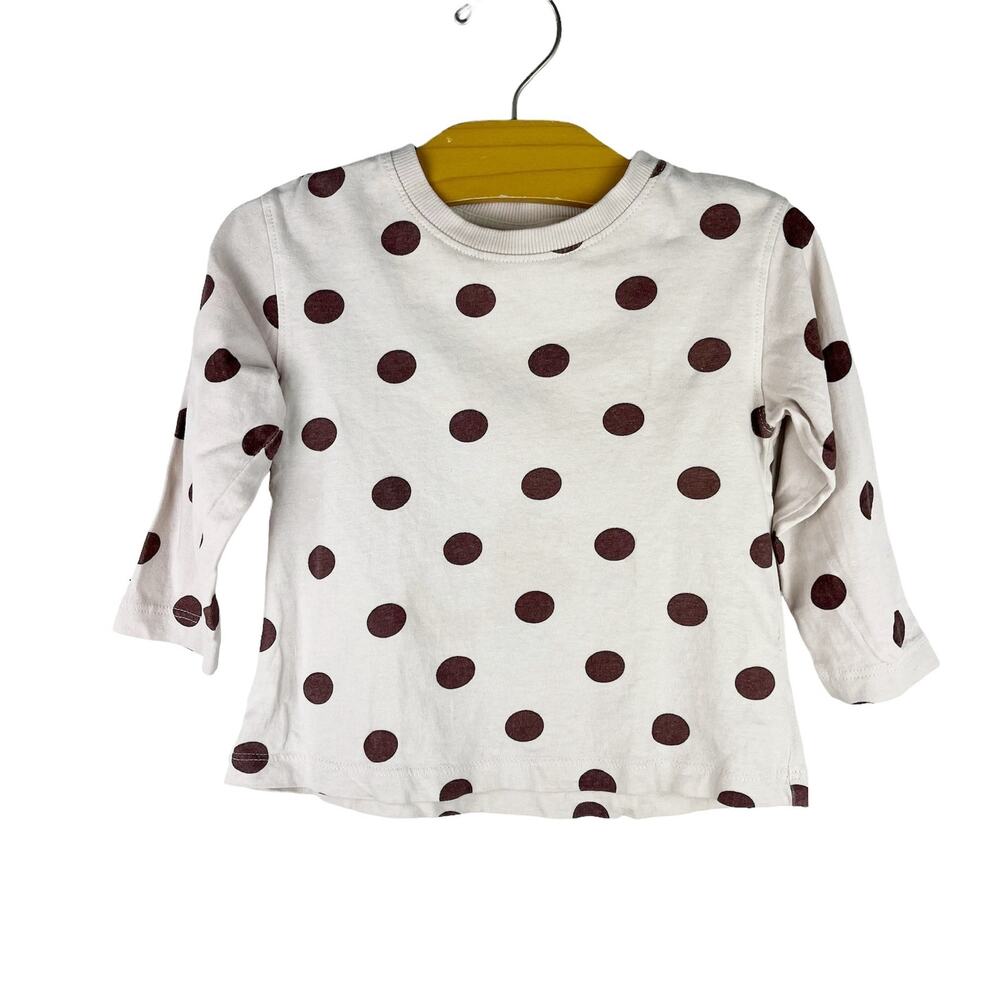 Zara Long Sleeve Brown Polka Dot Shirt 100% Cotton Size 12-18 Months